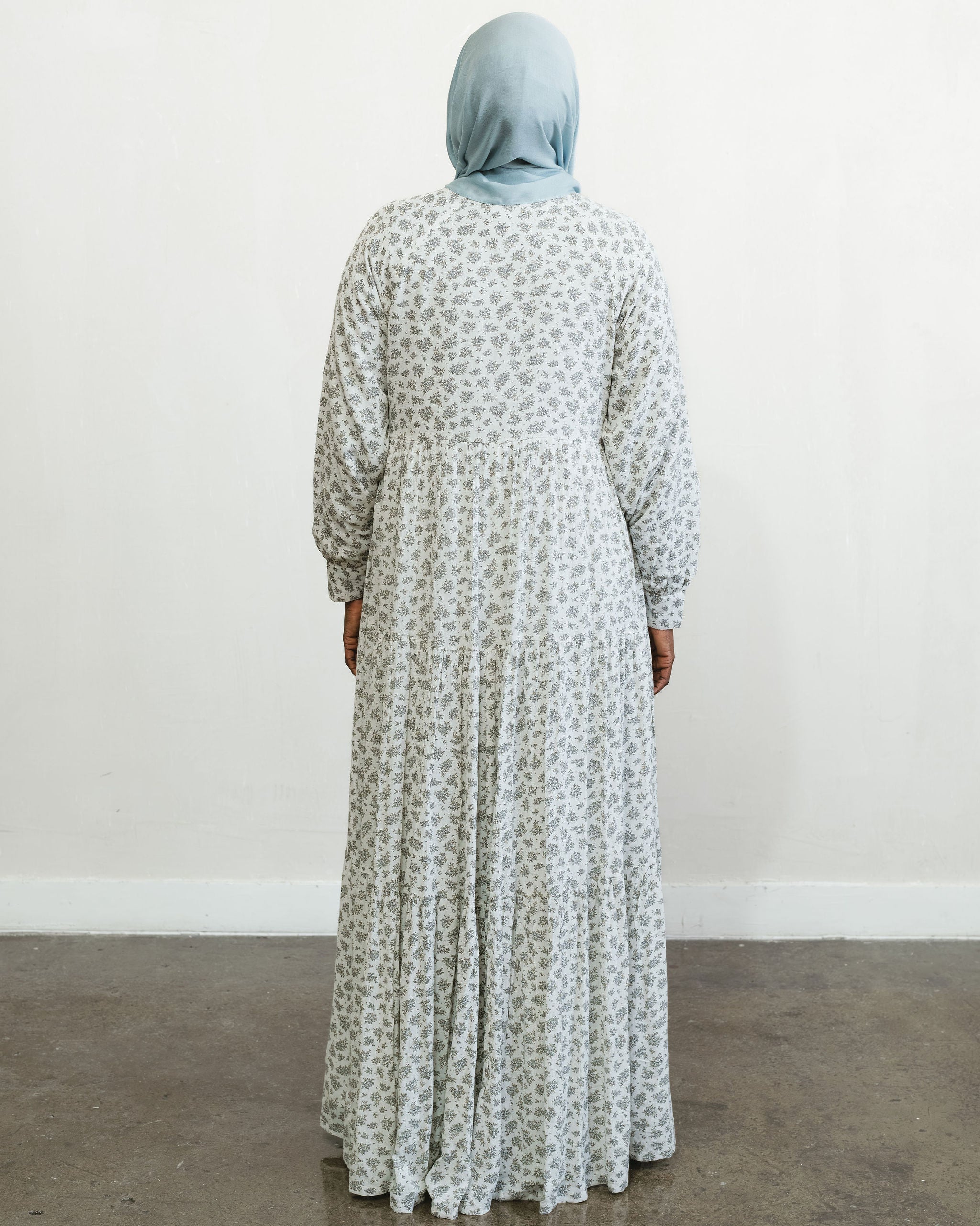 Cloud White Floral Maxi Dress Abaya