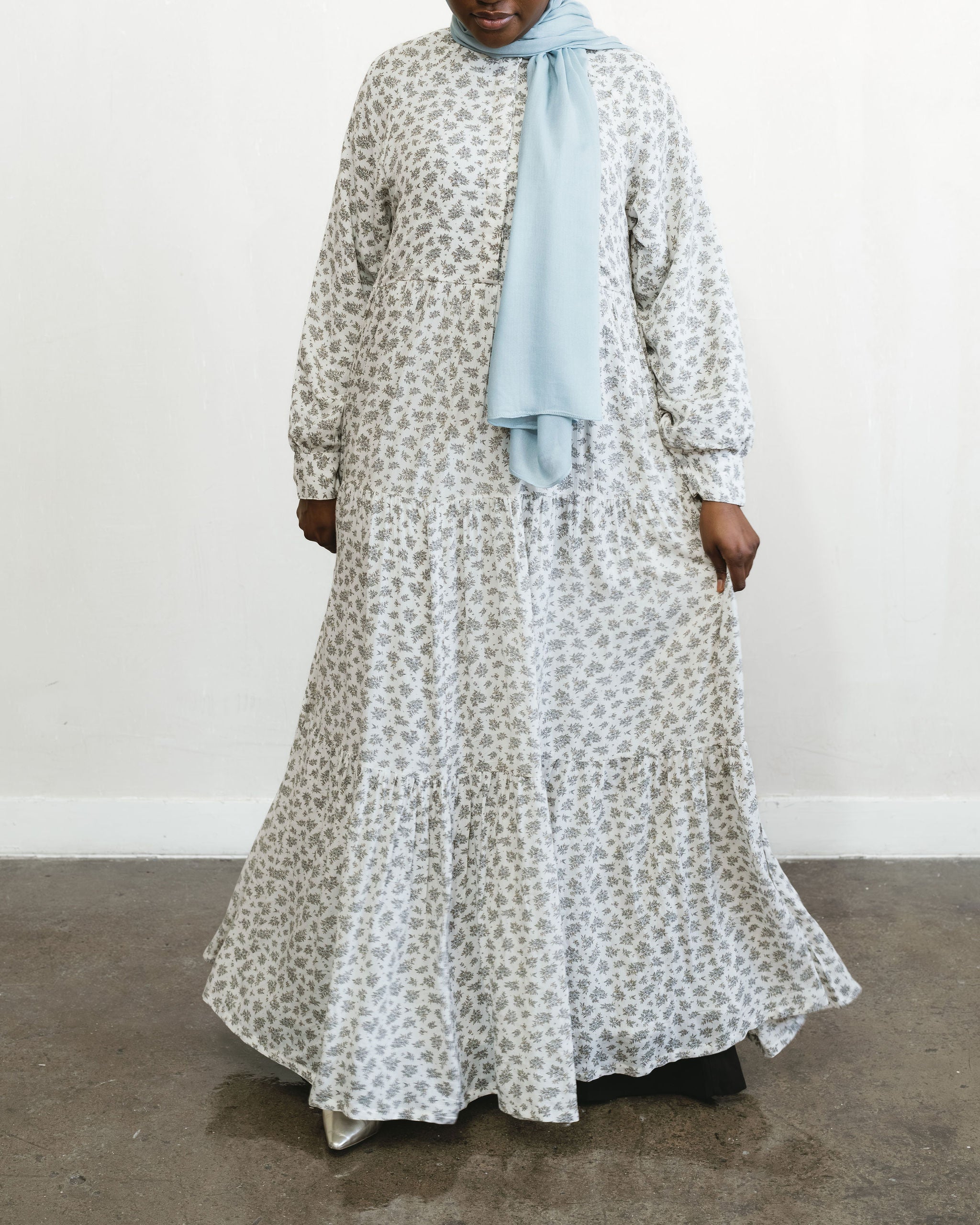 Cloud White Floral Maxi Dress Abaya