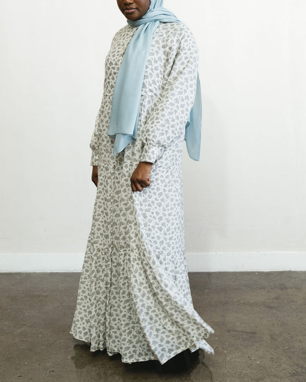 Cloud White Floral Maxi Dress Abaya