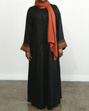 Embroidered Tribal Sleeve Button Front Abaya - Black & Rust