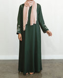 Embroidered Garden Paisley Abaya - Bottle Green