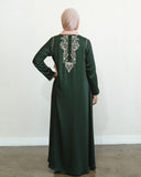 Embroidered Garden Paisley Abaya - Bottle Green