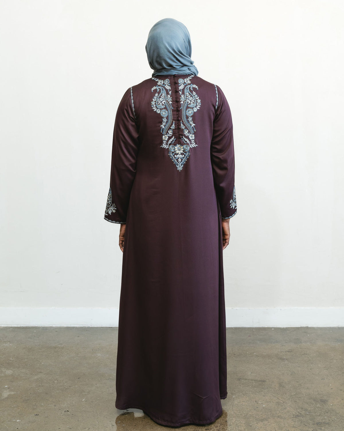 Embroidered Garden Paisley Abaya - Brown Chocolate Plum