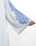 Embroidered Wide Sleeve Abaya - White & Royal Blue
