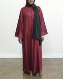 Embroidered Wide Sleeve Abaya - Maroon & Black
