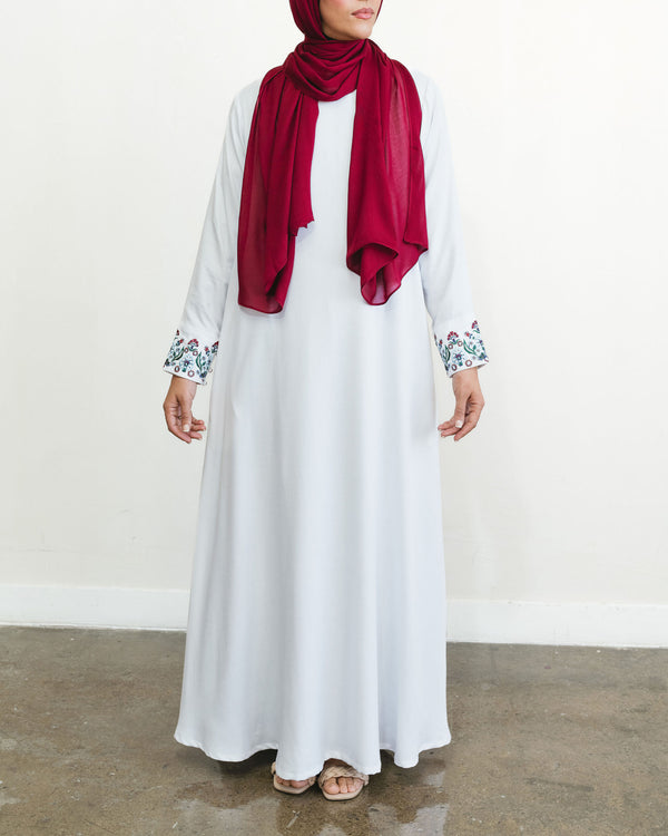 Embroidered Turkish Tulip Abaya - White