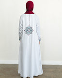 Embroidered Turkish Tulip Abaya - White