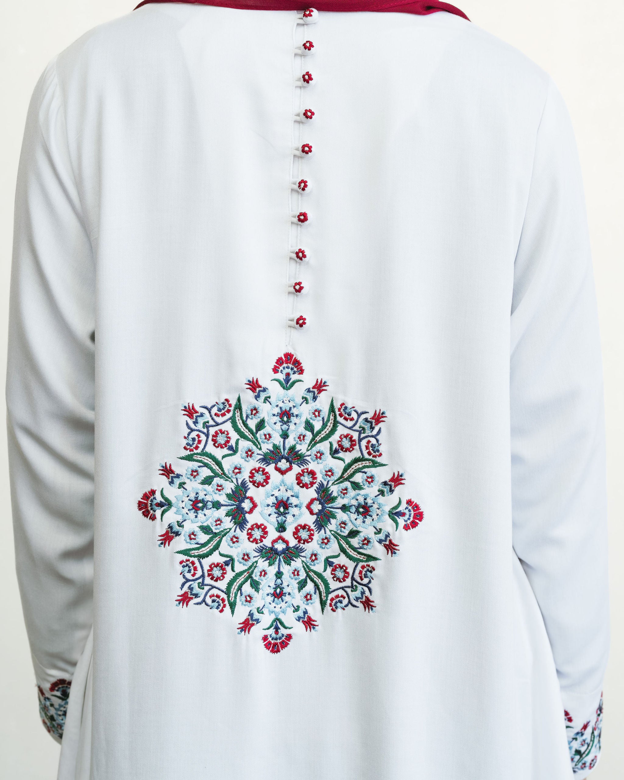 Embroidered Turkish Tulip Abaya - White