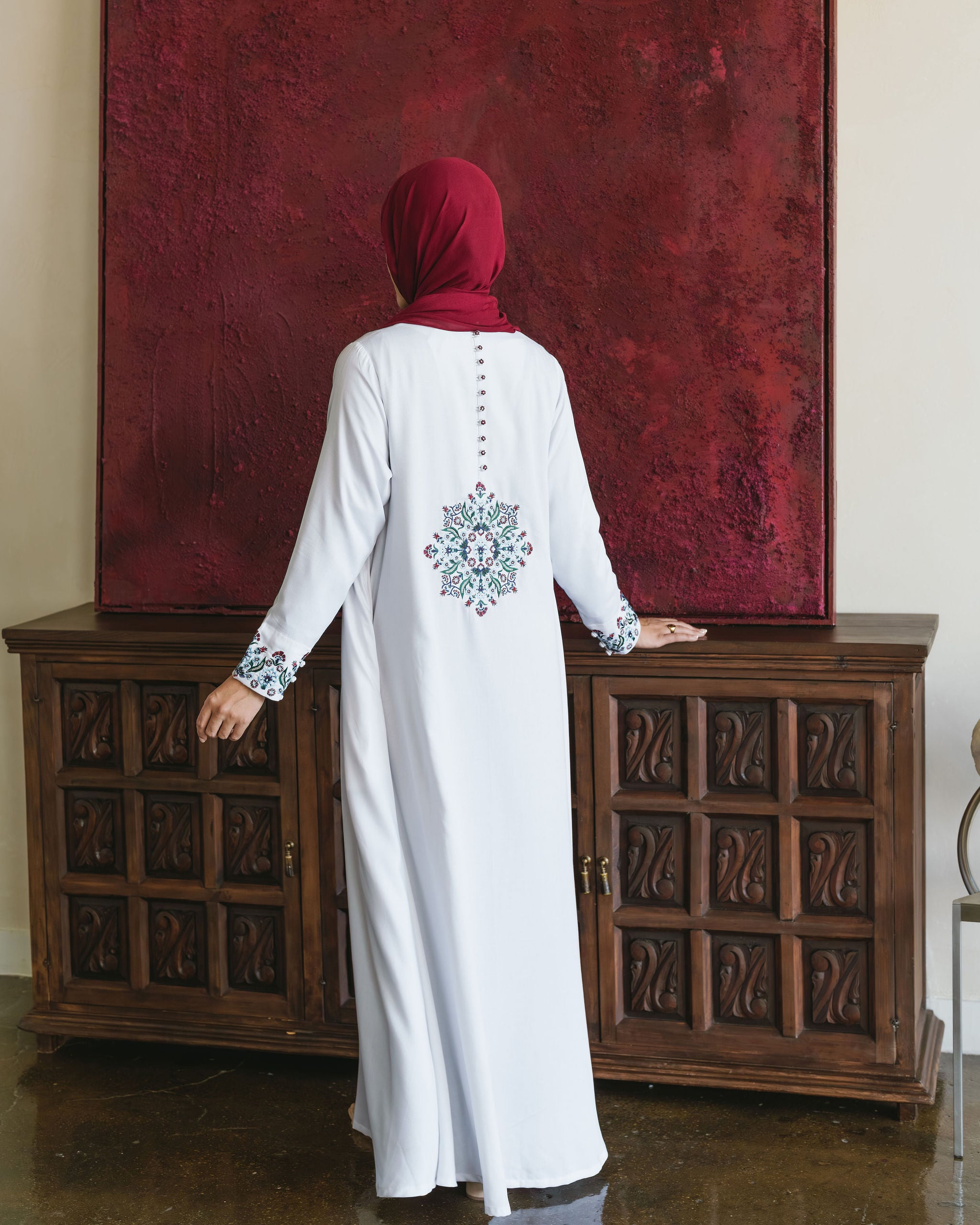 Embroidered Turkish Tulip Abaya - White