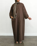 Women's Cocoa Brown Linen Button Front Abaya