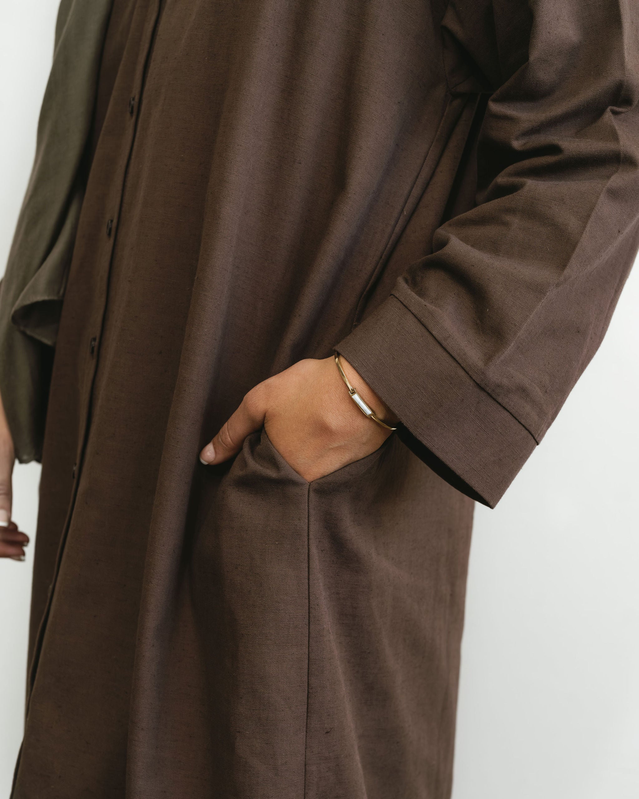 Women's Cocoa Brown Linen Button Front Abaya