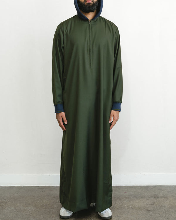 Men's Army Green Zipper Hoodie Thobe