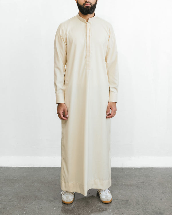 Men's Ecru Pintuck Placket Thobe