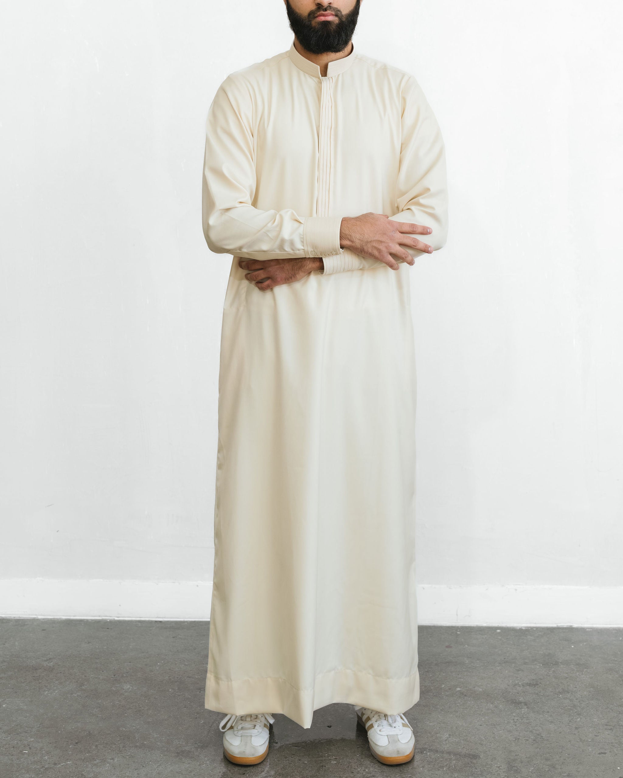 Men's Ecru Pintuck Placket Thobe