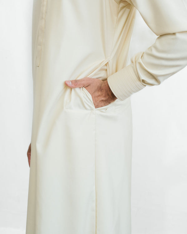 Men's Ecru Pintuck Placket Thobe