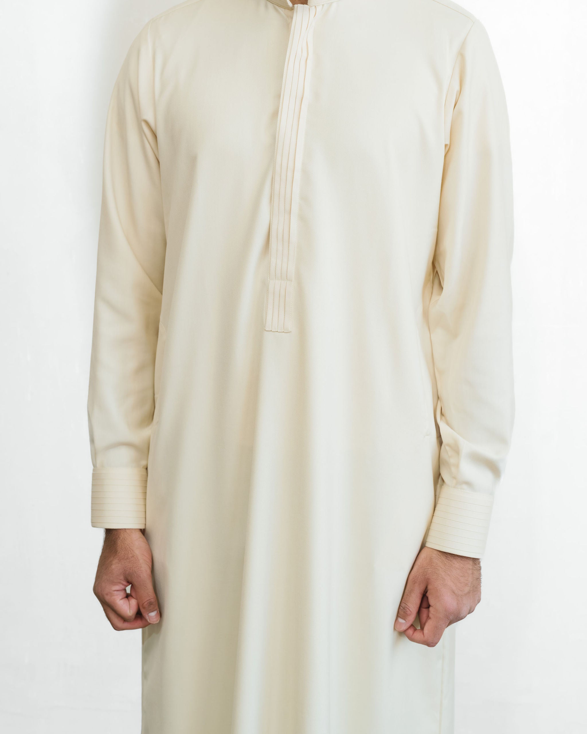 Men's Ecru Pintuck Placket Thobe