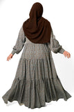 Dusky Blue Printed Buttoned Tiered Abaya