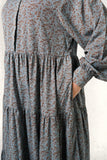 Dusky Blue Printed Buttoned Tiered Abaya