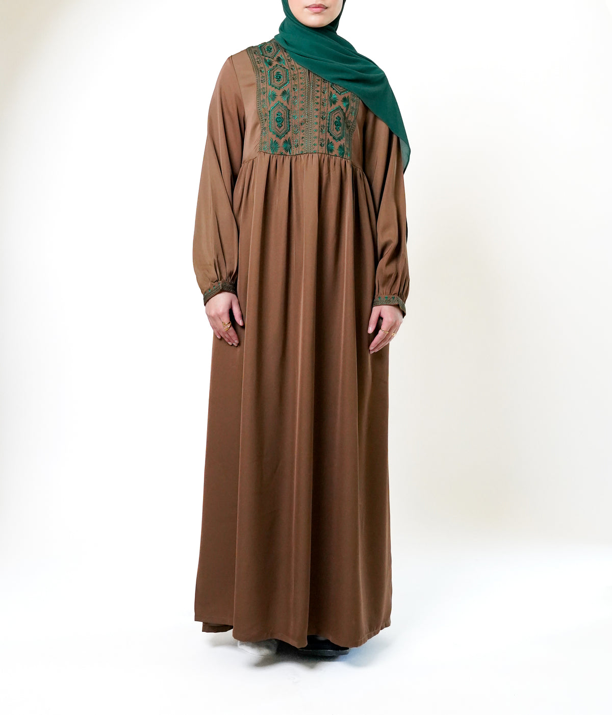 Tan Embroidered Bodice Abaya