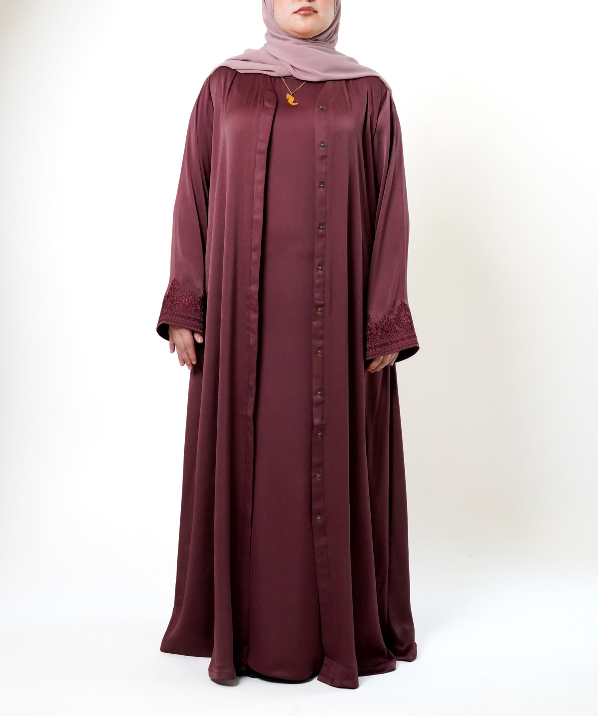 Rose Button Front Embroidered Abaya