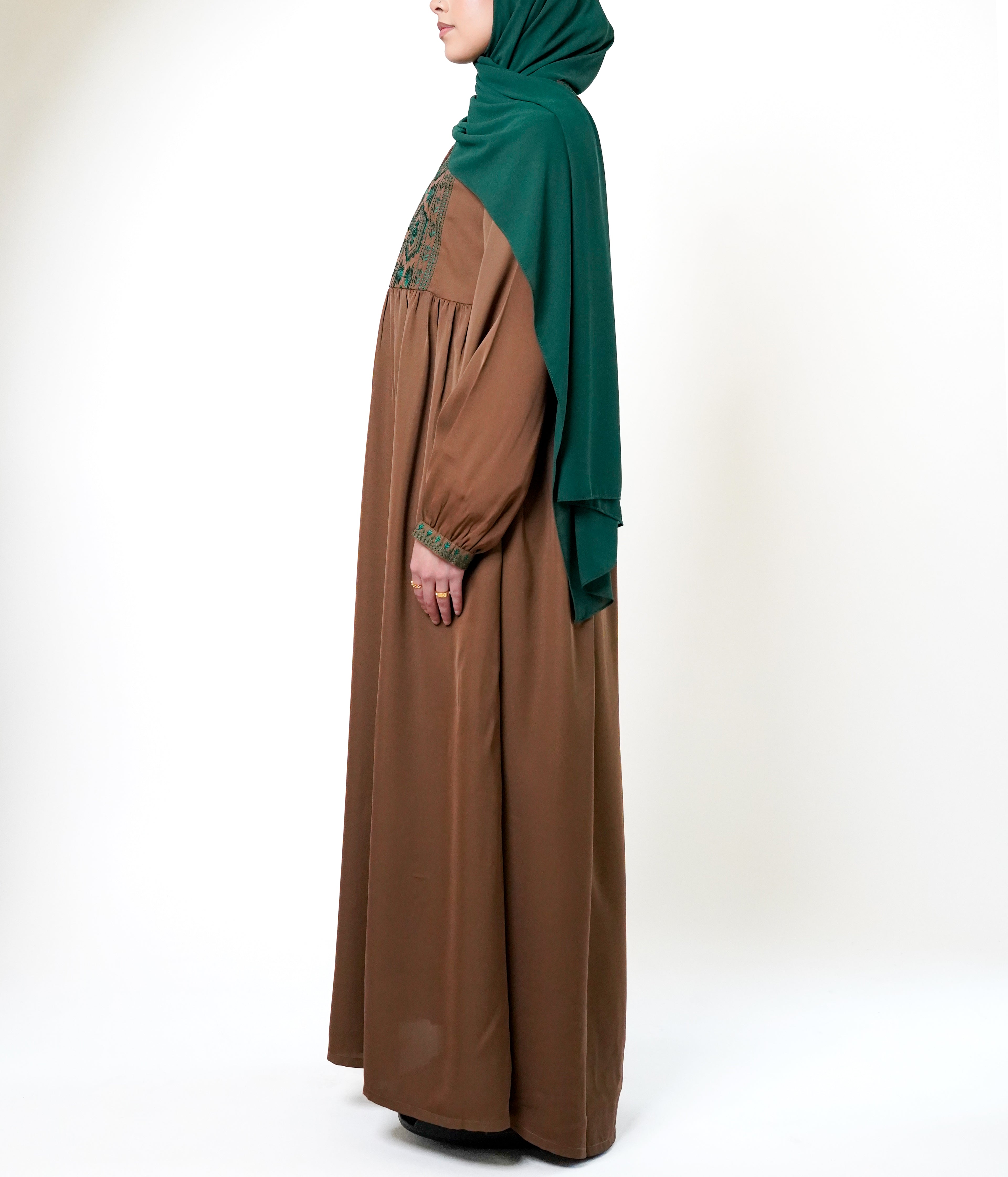 Tan Embroidered Bodice Abaya