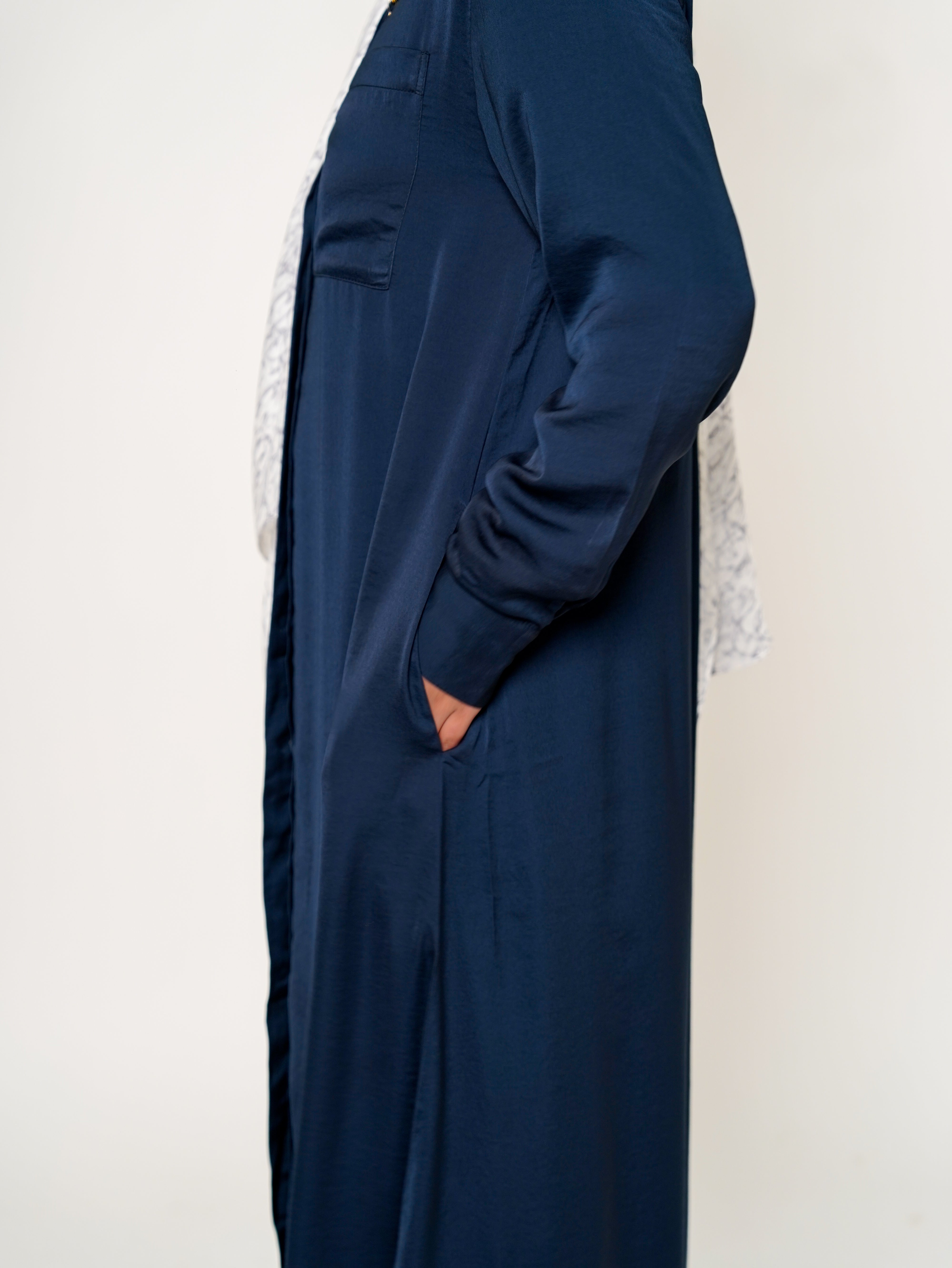 Midnight Navy Shirt Dress Buttoned Abaya