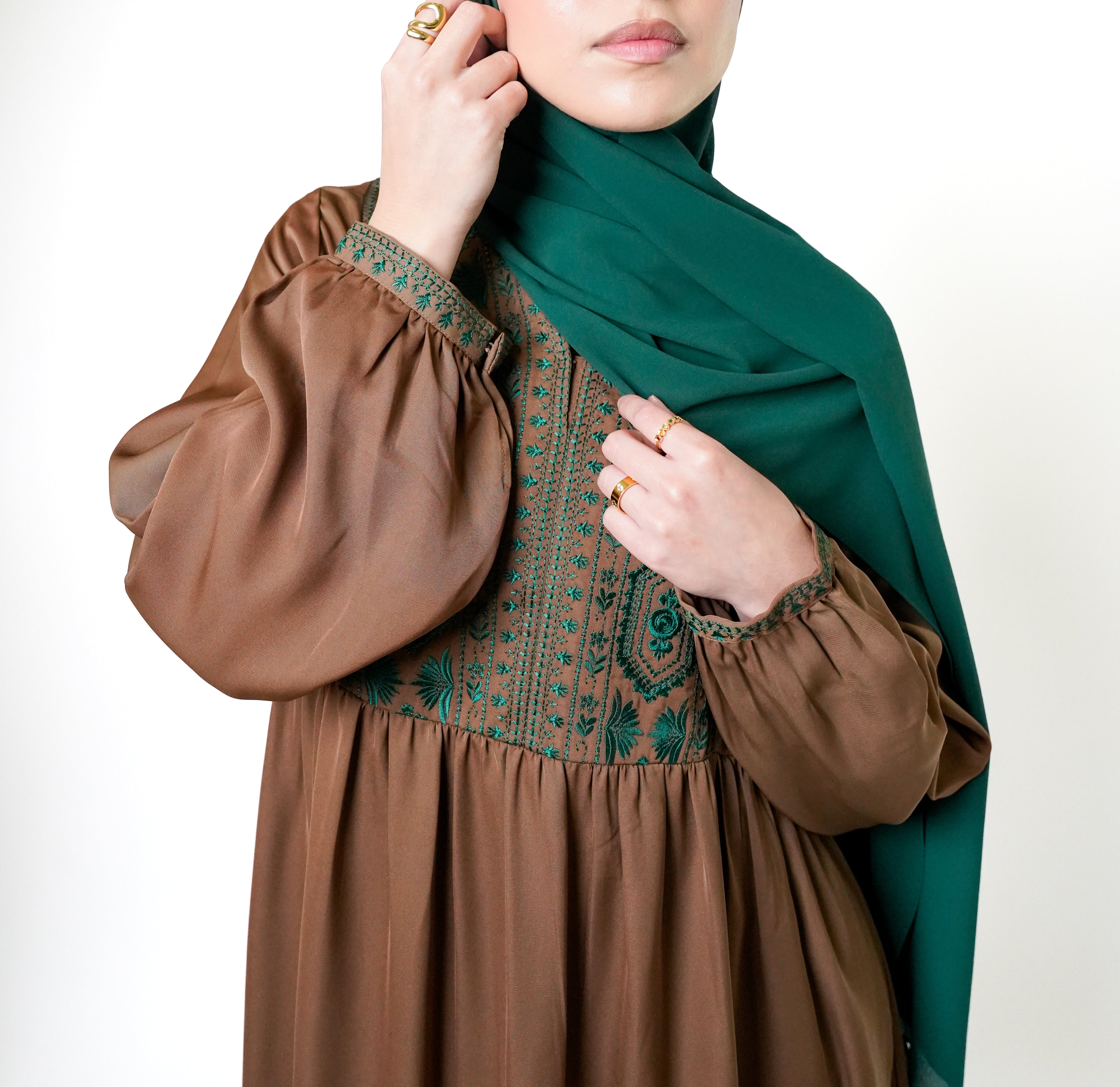 Tan Embroidered Bodice Abaya