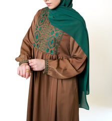 Tan Embroidered Bodice Abaya