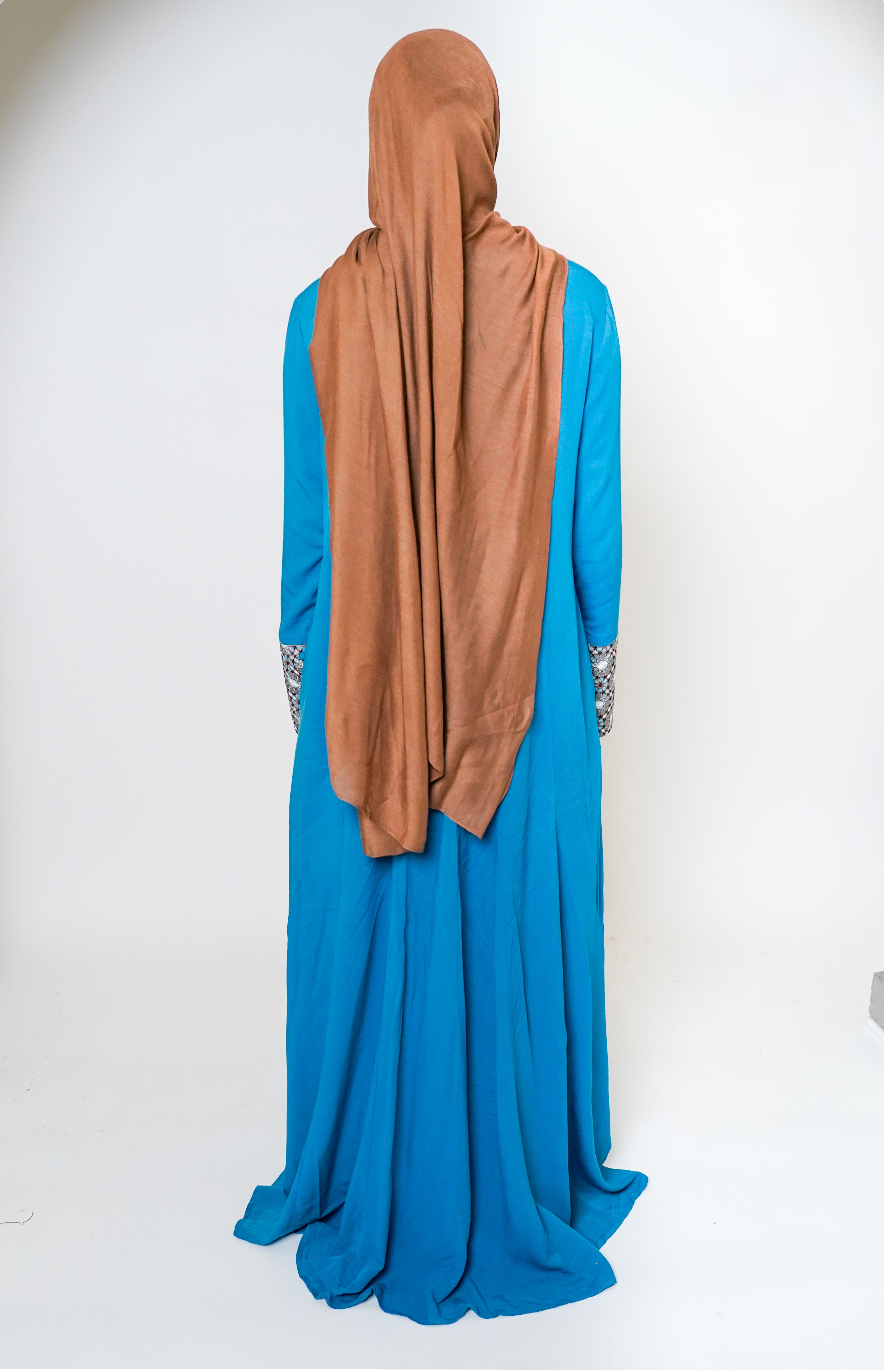 Luxury Caspian Blue Embroidered Cuff Abaya