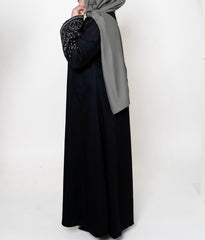 Black & White Embroidered Open Abaya