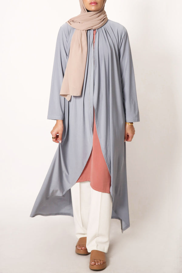 Cool Grey Matte Jersey Long Asymmetrical Cardigan