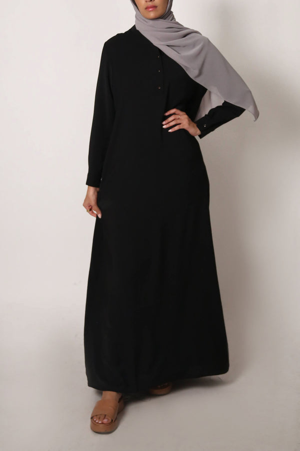 Black Henley Crinkle Abaya