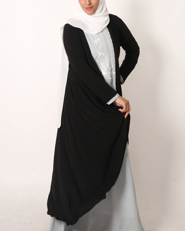 Black Matte Jersey Long Asymmetrical Cardigan