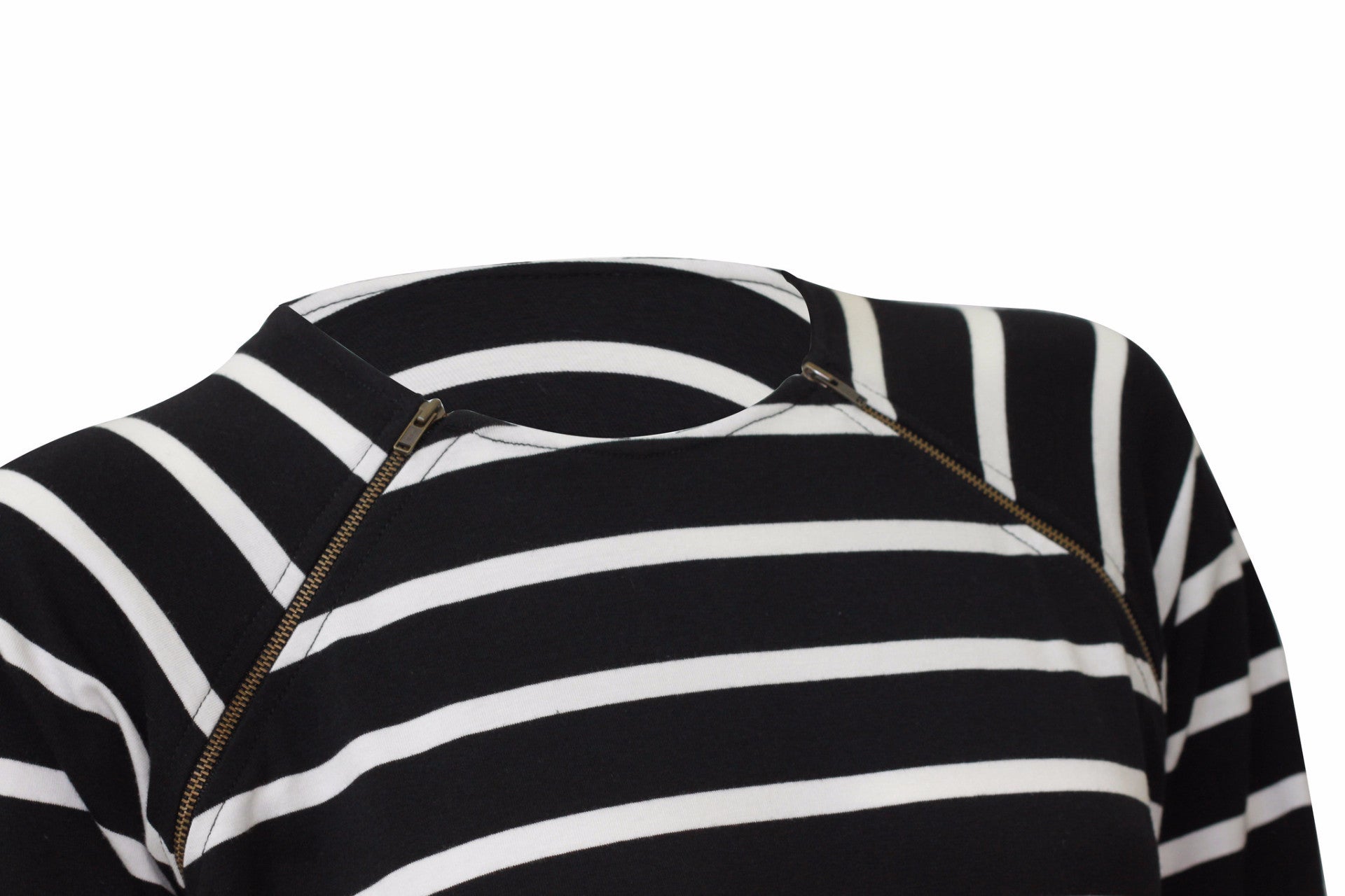 Black and White Stripe Double Zip Abaya