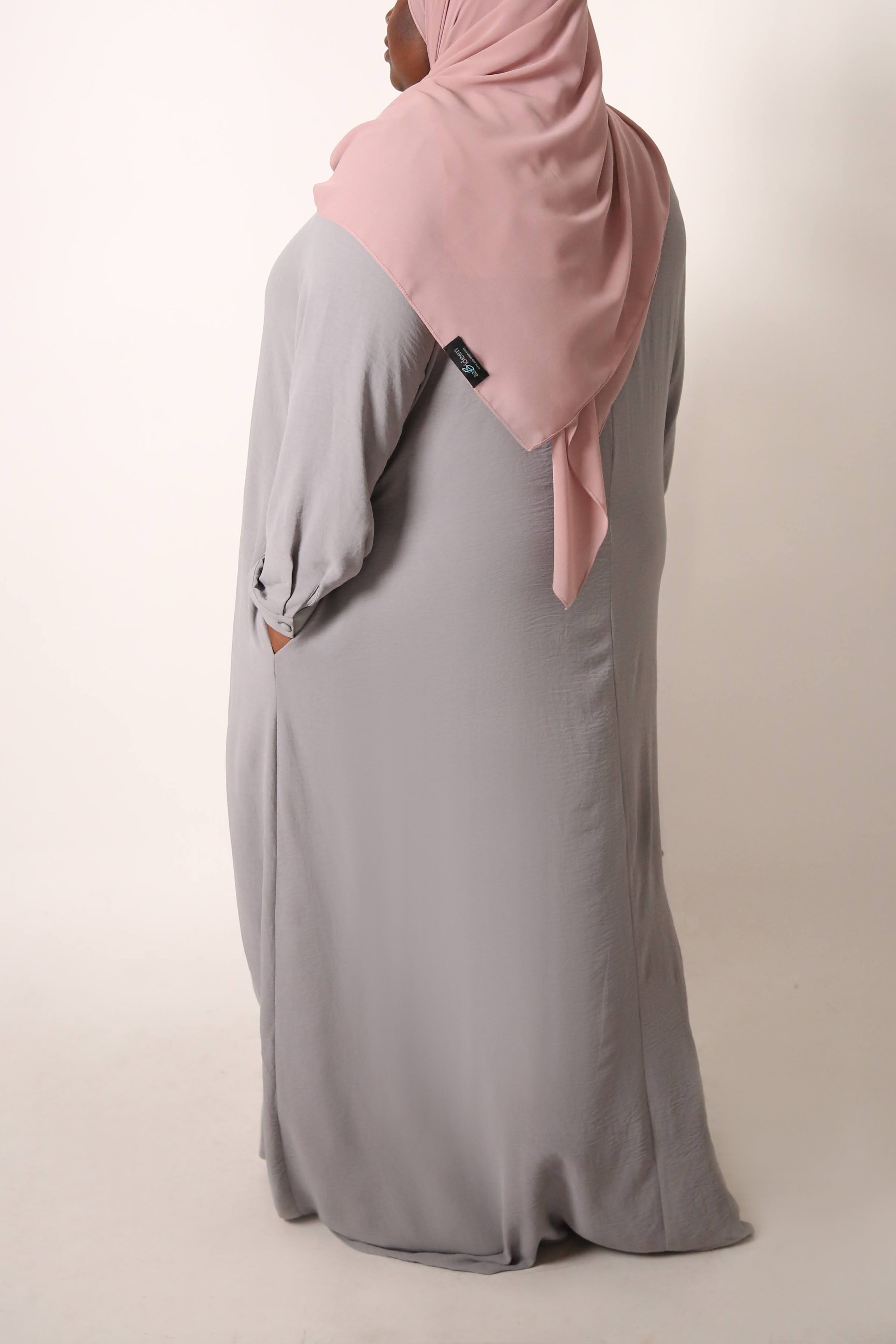 Grey Button Front Crinkle Abaya