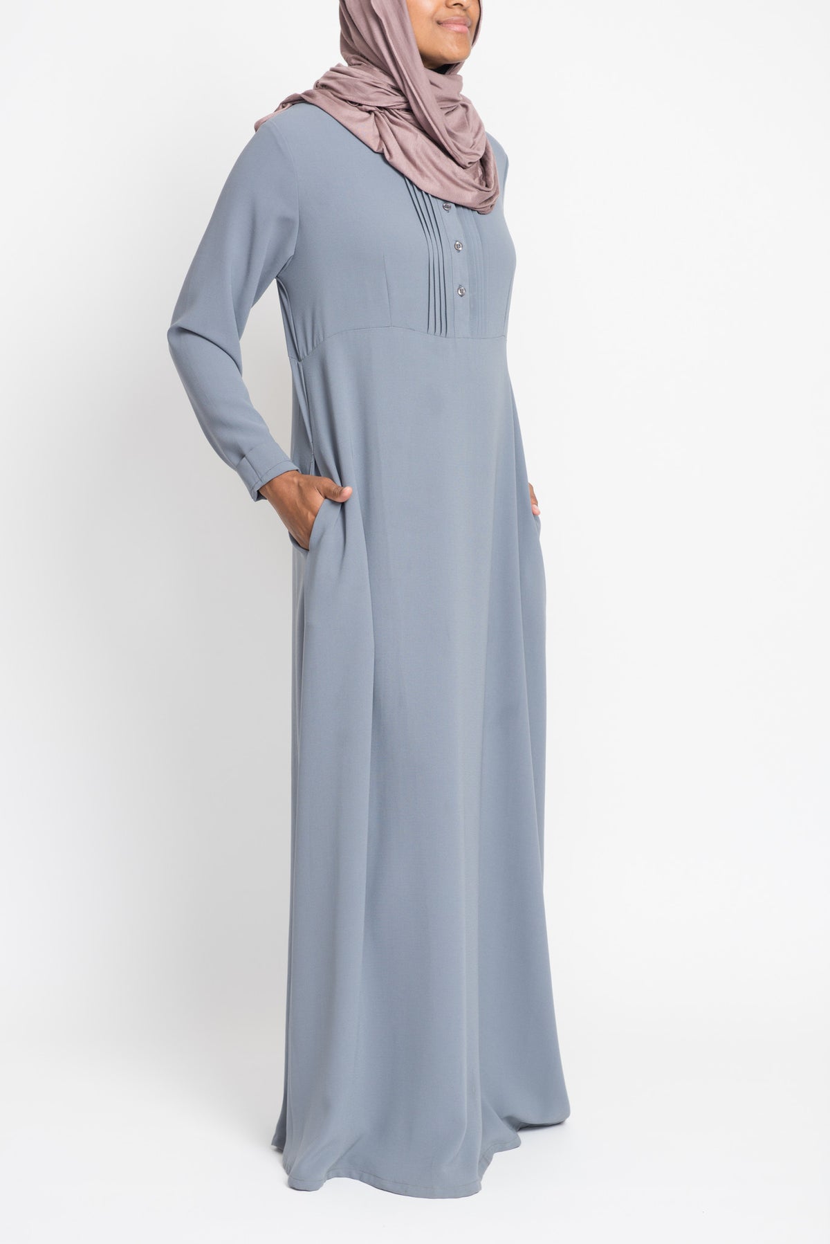 Grey Pintuck Pleated Crepe Jilbab