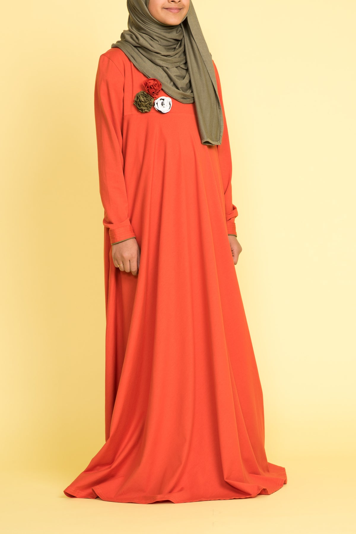 Girl's Orange Corsage Abaya