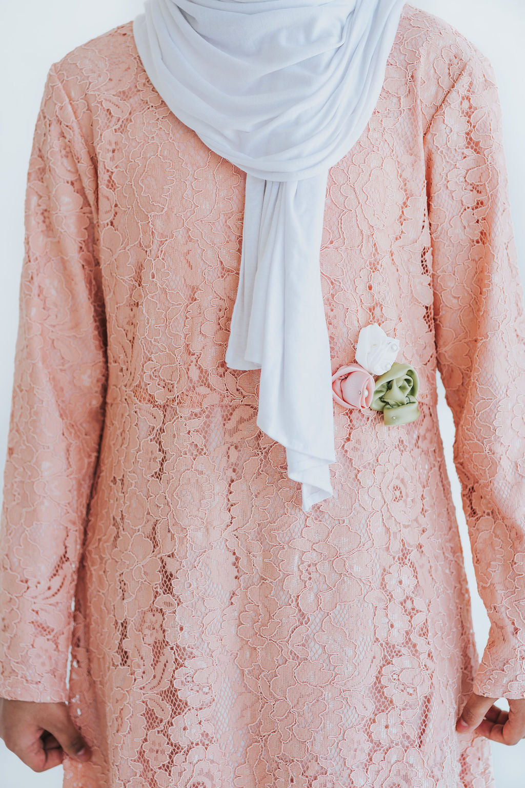 Girl's Peach Lace Formal Abaya