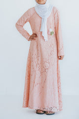 Girl's Peach Lace Formal Abaya