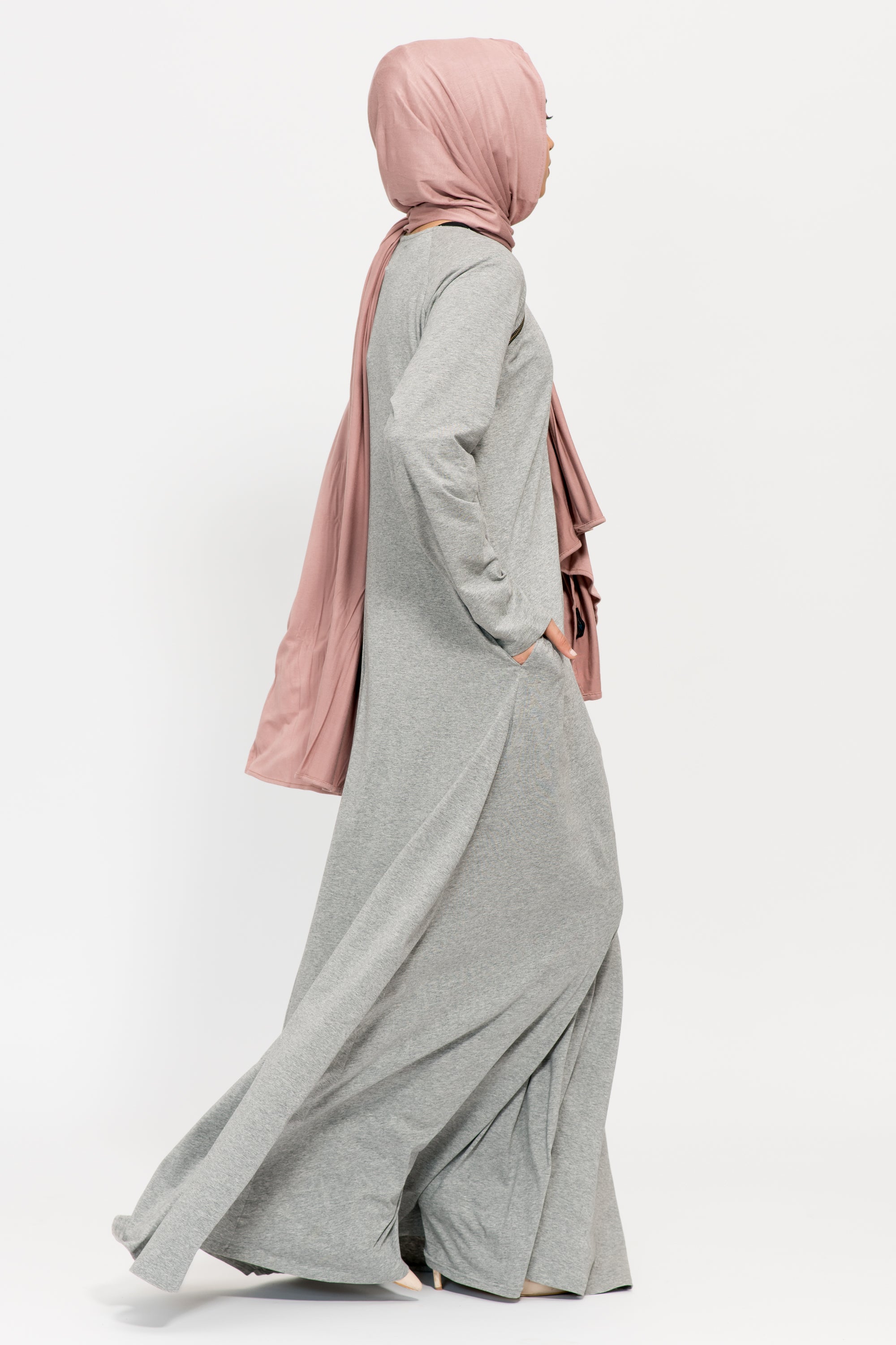 Heather Grey Double Zip Abaya
