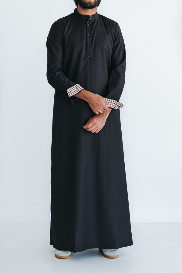 Men's Brown Check Cuff Thobe