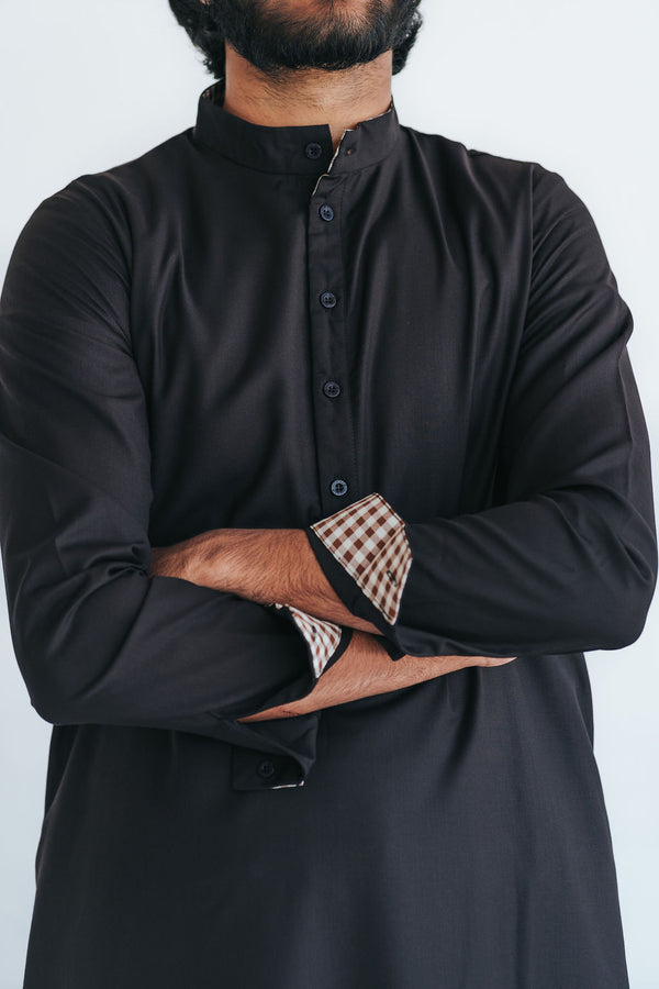 Men's Brown Check Cuff Thobe