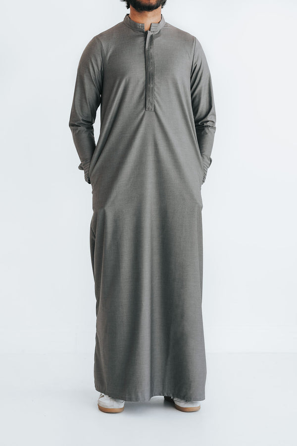 Men's Grey Pintuck Pleated Thobe