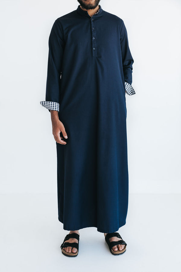 Men's Navy Check Cuff Thobe