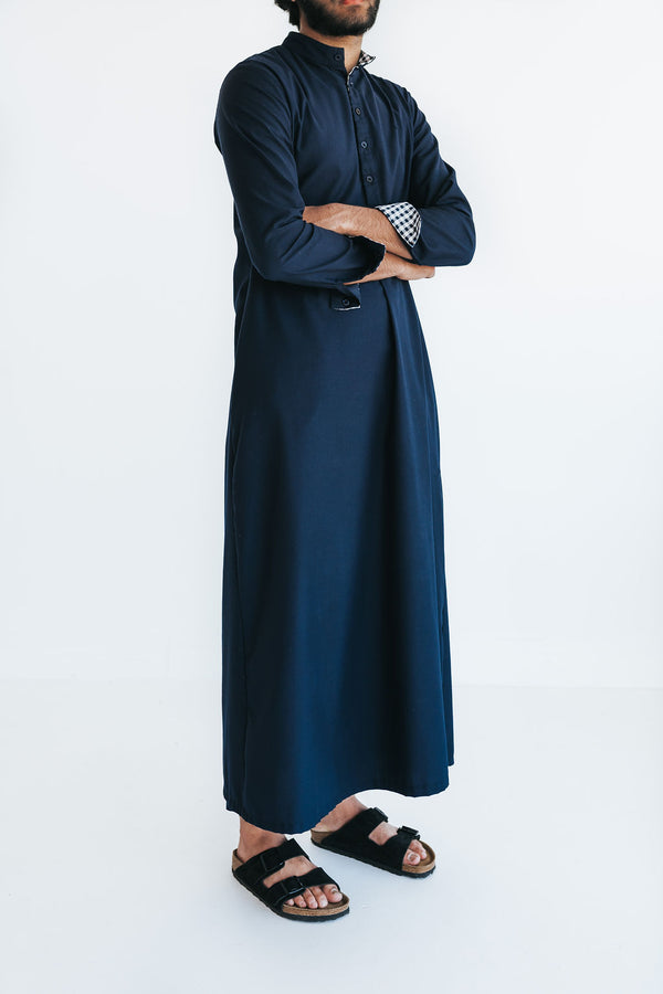 Men's Navy Check Cuff Thobe