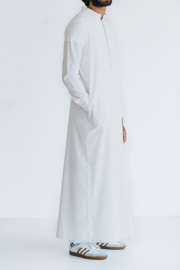 Men's White Pintuck Pleated Thobe