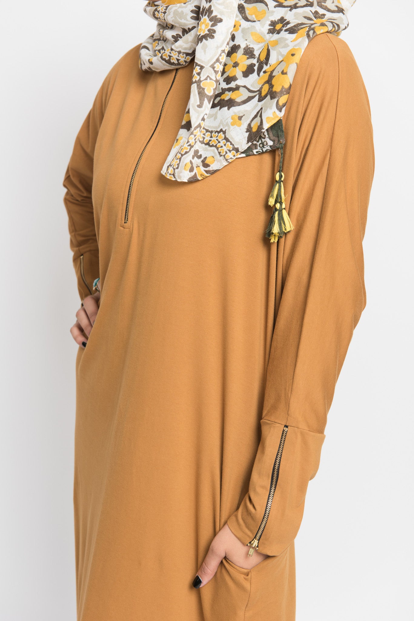 Mustard Jersey Dolman Zip