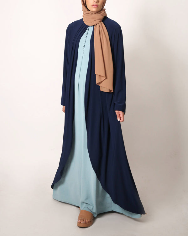 Navy Matte Jersey Long Asymmetrical Cardigan