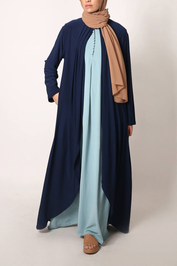 Navy Matte Jersey Long Asymmetrical Cardigan