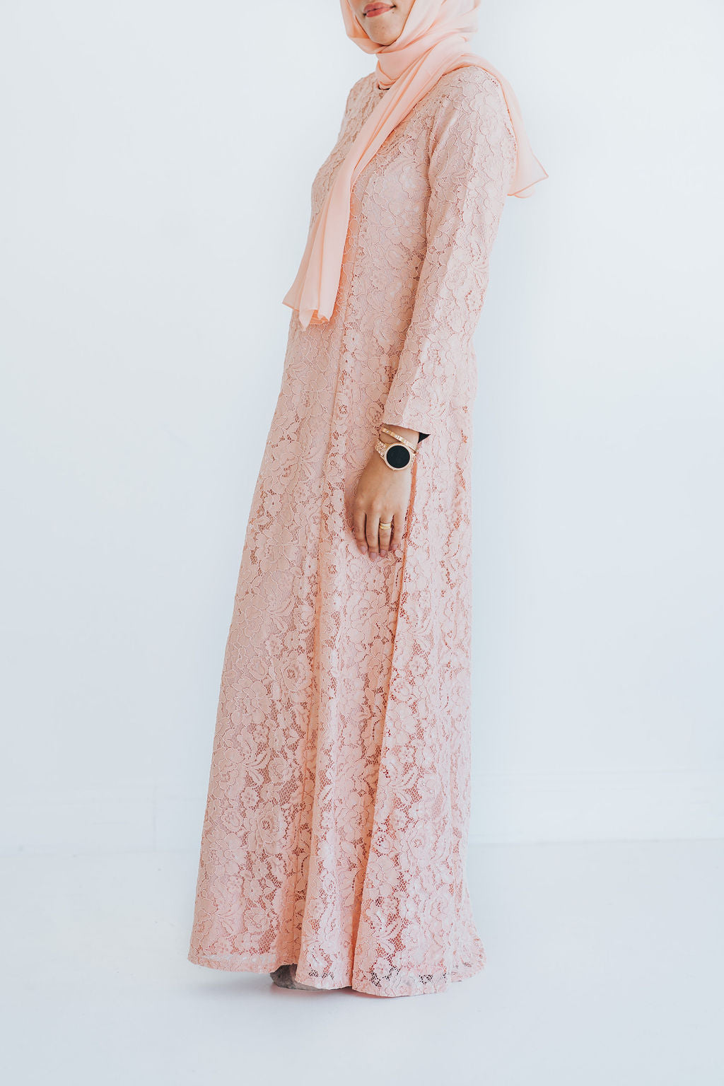 Peach Lace Formal Abaya